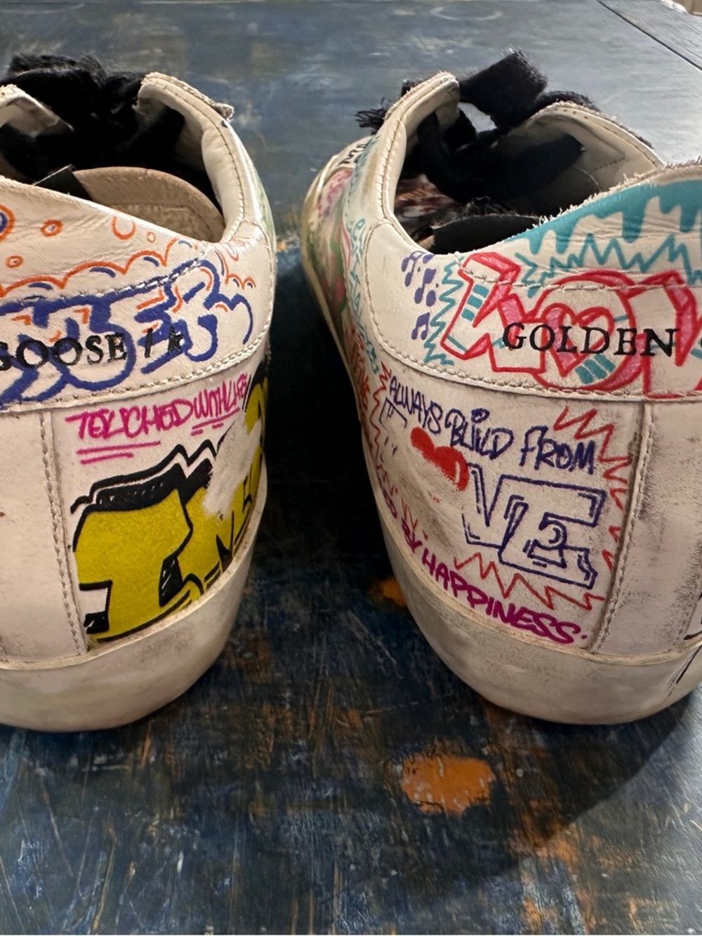 Golden Goose Graffiti Lace-Up Sneakers - Black Laces VGUC slight creasing - Picture 2 of 14